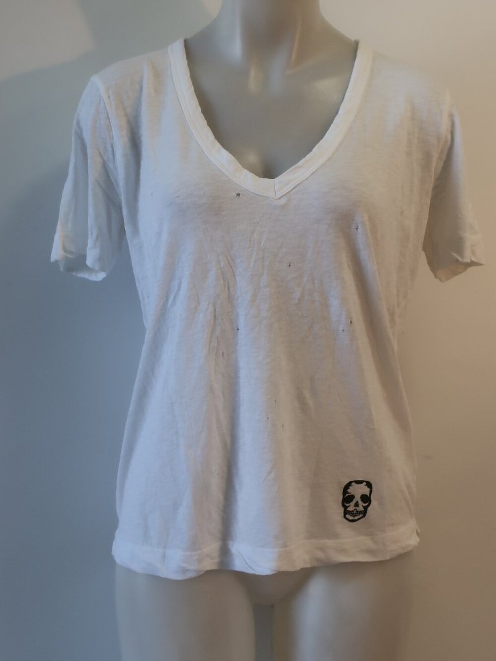 Womens Zadig & Voltaire White Wassa Hole Small Skull Print V-Neck T-Shirt M